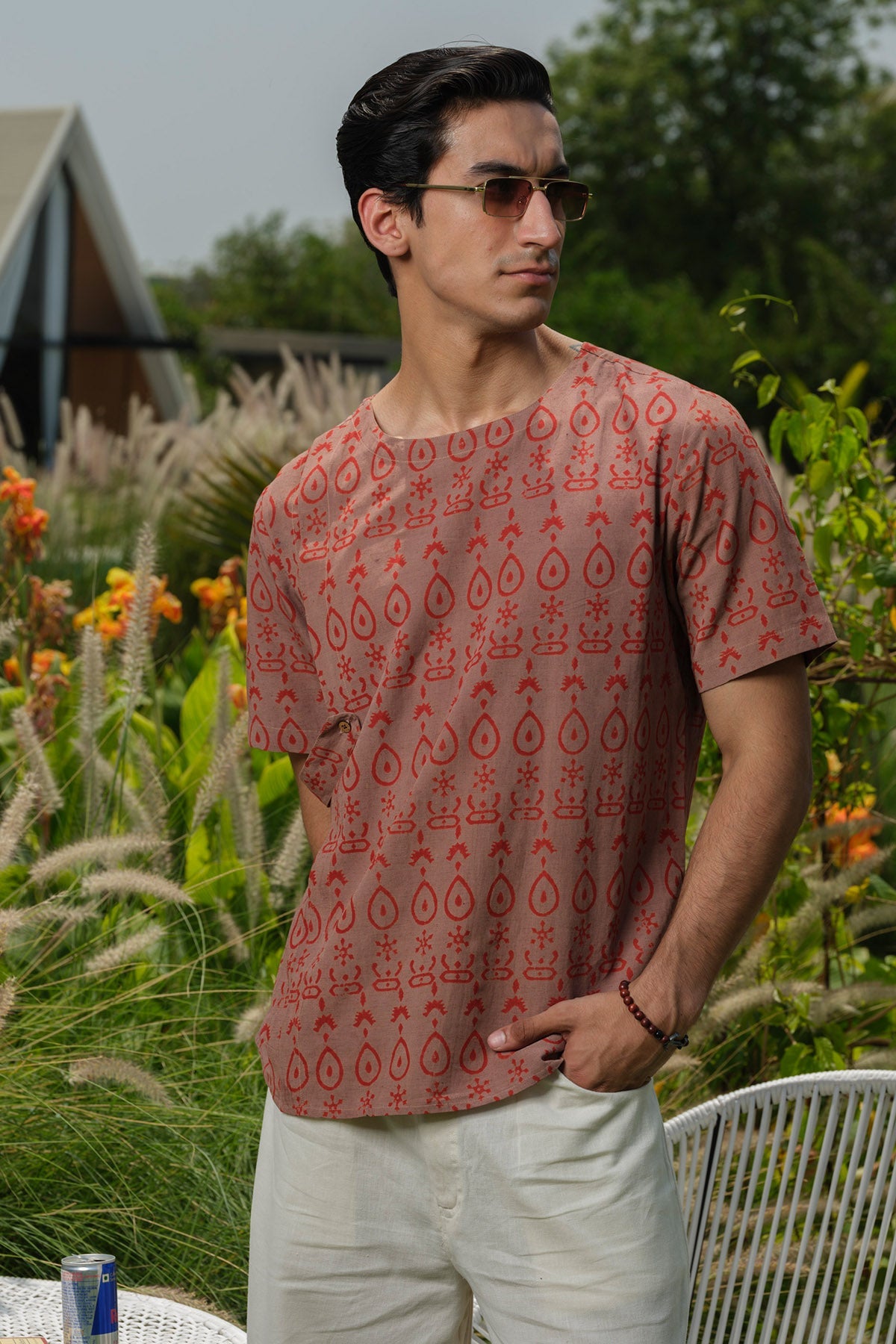 Buy Brown Block Printed Short Kurta by Vasudhaa Vastrram for men online at ScrollnShops